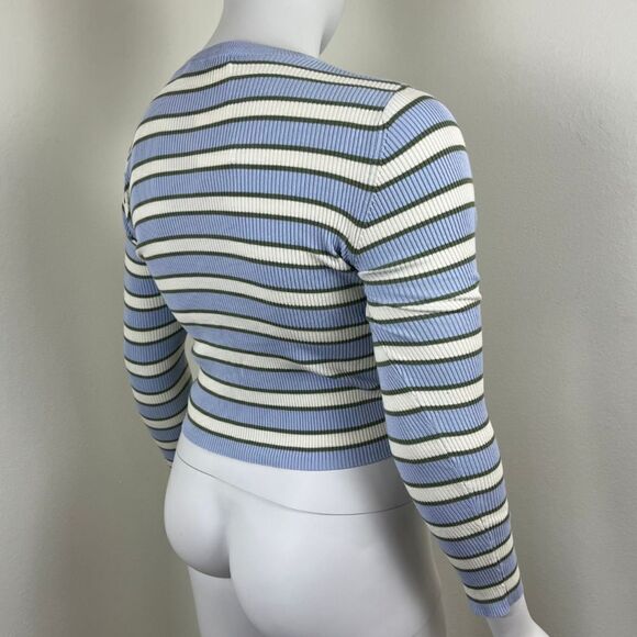 Zara Womens Size XL Blue Ribbed Striped Cropped Pullover NEW Crewneck Sweatshirt - Picture 15 of 16